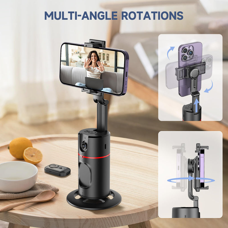 [Australia - AusPower] - Auto Face Tracking Tripod, No App, Smart Shooting Phone Holder with Remote, 360° Rotation Body Phone Camera Mount Extendable Body Smart Tracking Tripod for Vlog/TIK Tok, Rechargeable Battery (Black) Black 