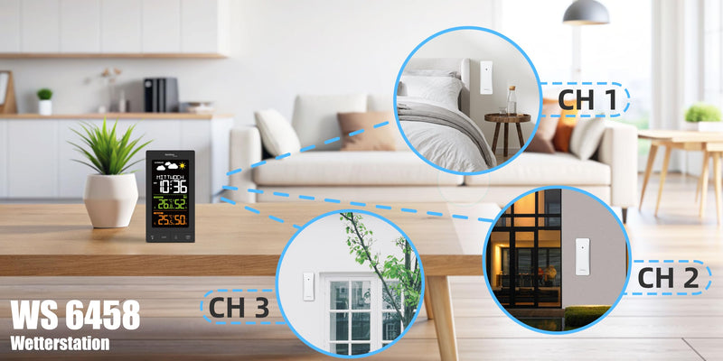 [Australia - AusPower] - Wireless Weather Station WS6458 with TX308 Outdoor Transmitter, up to 3 Transmitters, Indoor Temperature, Outdoor Temperature, Indoor and Outdoor Humidity, Weather Trend Display, Dimmable Display Modern 