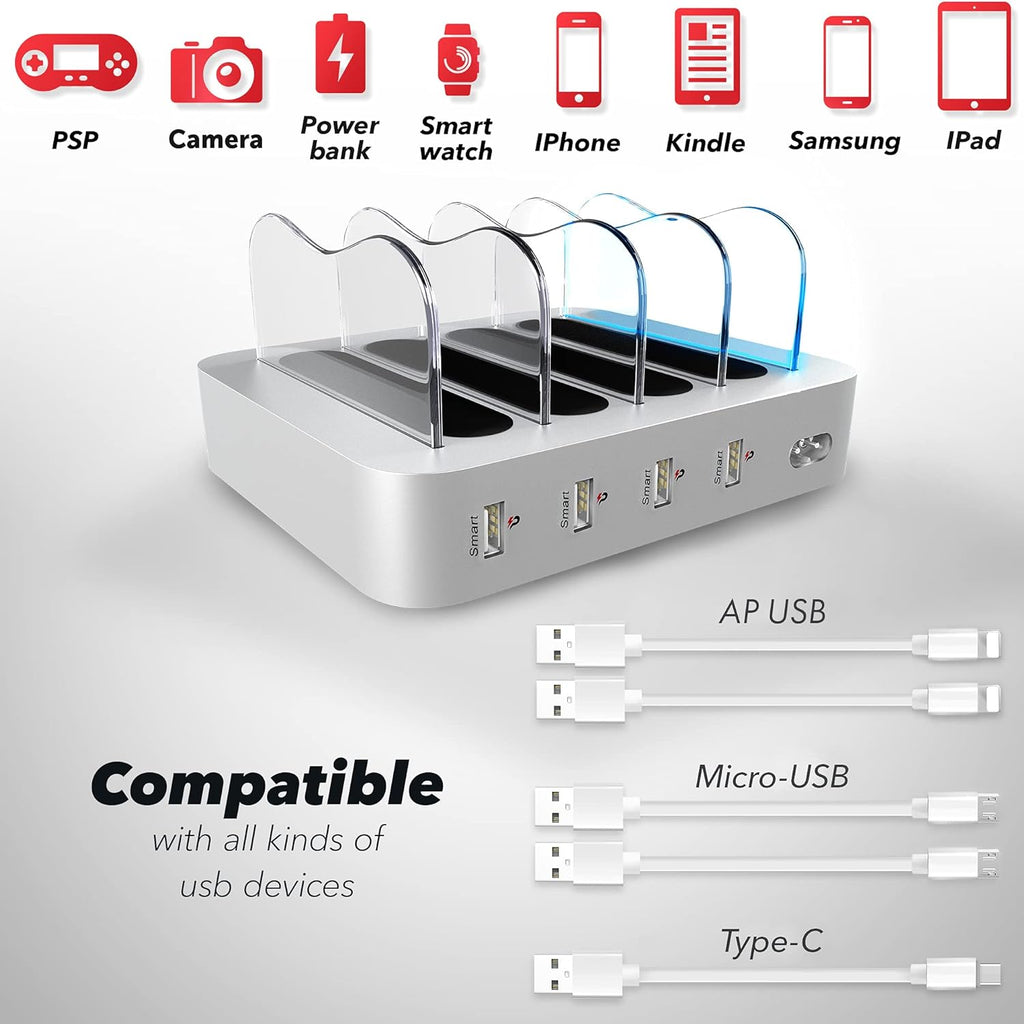 [Australia - AusPower] - Charging Station for Multiple Devices,4 Ports USB Latest Charging Dock,with Power Switch Compatible with iPhone,iPad,Cell Phone,Tablets and Other Electronics 