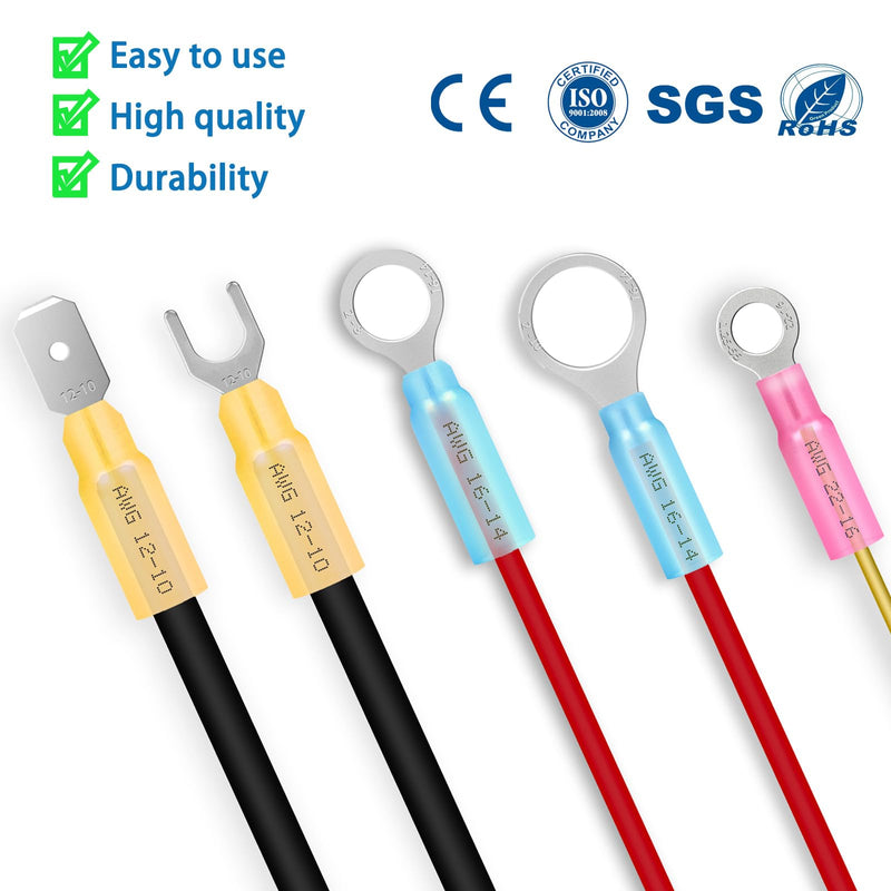 550Pcs Waterproof Heat Shrink Wire Connectors Kit, Automotive Electrical Connector Terminals Kit, Butt Fork Ring and Spade Crimp Connectors Assortment (22-10AWG) 550pcs-Assortment