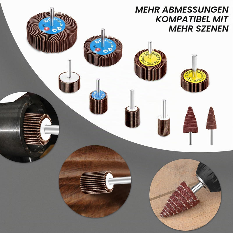 Flap Sander Set 80 Grit Flap Sander Sanding Attachment - 20 Pieces | 6 mm pen grain 8 different diameters 80/60/50/40/30/25/20/16 mm for drill, cordless screwdriver, straight grinder