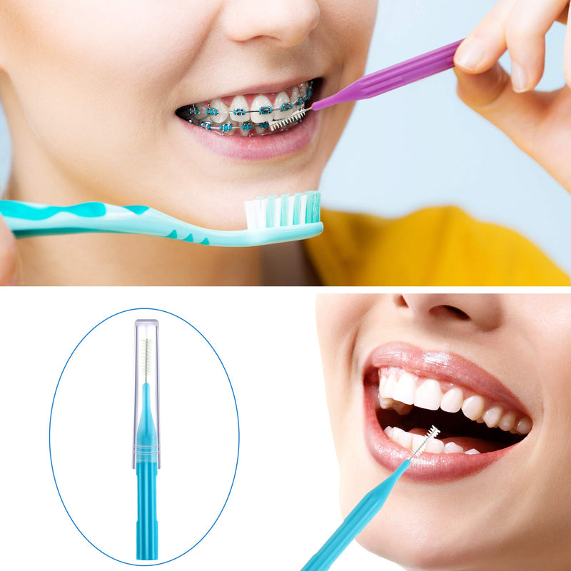 [Australia - AusPower] - 100 Pieces Braces Brush for Cleaner Interdental Brush Toothpick Dental Flossing Head Oral Hygiene Flosser Tooth Cleaning Tool (Light Blue, Yellow, Gray, Purple) Light Blue, Yellow, Gray, Purple 