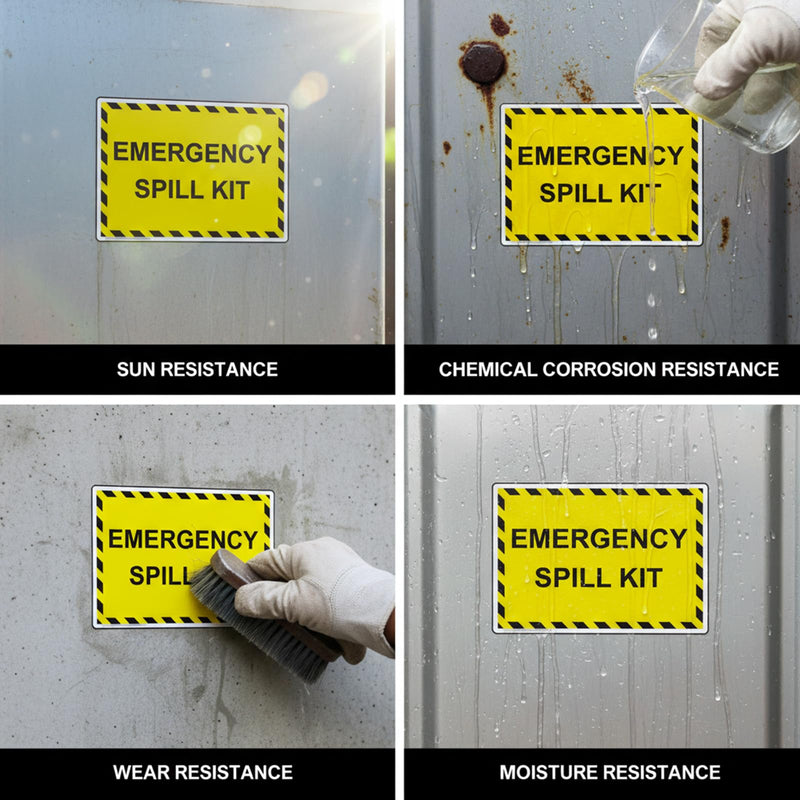 20 Pcs Emergency Spill Kit Label Decal - 5" x 3.5" Vinyl Self Adhesive Emergency Safety Warning Waterproof Sign for Industrial Hazmat Facilities Notices, Spill Kit Station 20