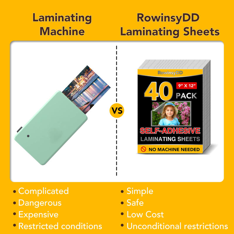 [Australia - AusPower] - 40 PCS Self-Adhesive Laminating Sheets, 9 x 12 Inches Clear Laminating Sheets No Machine Needed Self Sealing Laminate Sheets 40 Pcs 