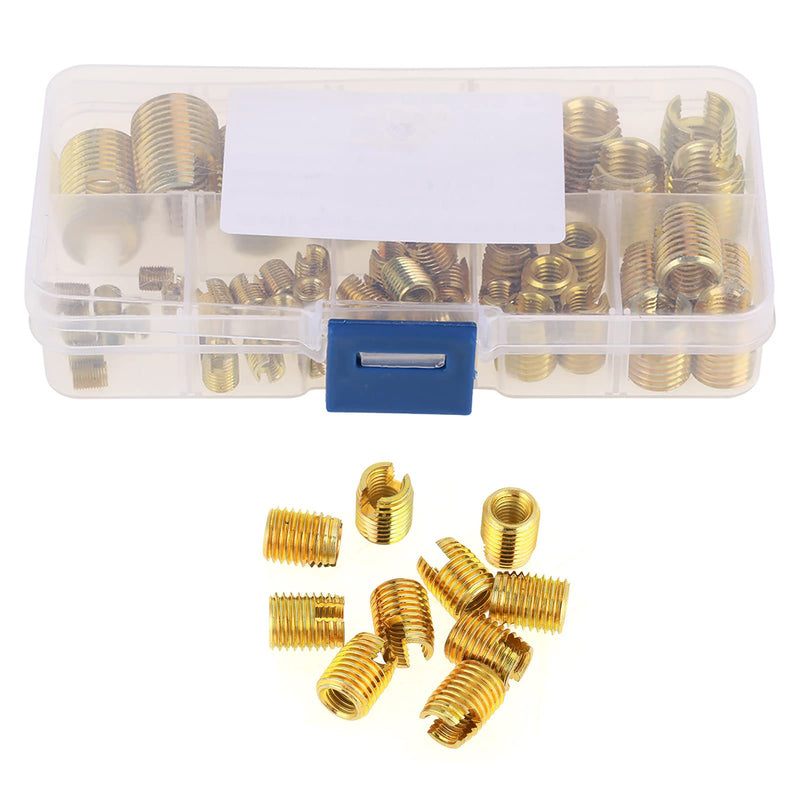 [Australia - AusPower] - Threaded Inserts Kit, 50Pcs Brass Tone Self Tapping Thread Slotted Inserts Combination Set Repair Thread Tool with Storage Case M3 M4 M5 M6 M8 M10 Thread Inserts Set 