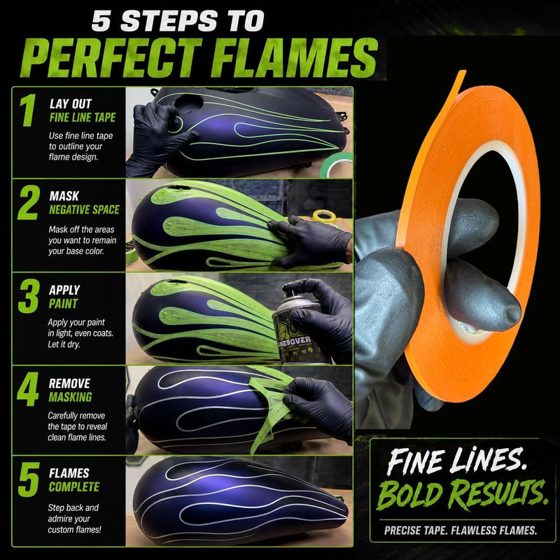 LiME LiNE Flexible Vinyl Fine Line Masking Tape for Automotive Custom Paint, No Residue Fineline Orange 1/4",1/8", 1/16" (1/8") 1/8"
