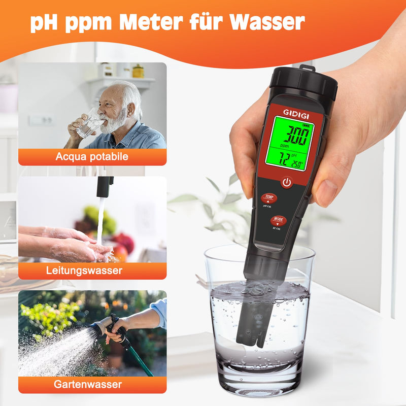 pH Meter for Hydroponic Water, Digital pH Tester for Water, TDS Tester EC PPM Test for Plant Nutrients, 4-in-1 Meter for Conductivity, pH Pen for Drinking Water, DWC, Indoor Plants | PPM Plant Nutrient Tester Conductivity Meter 4 in 1 pH Pen for Drinki...
