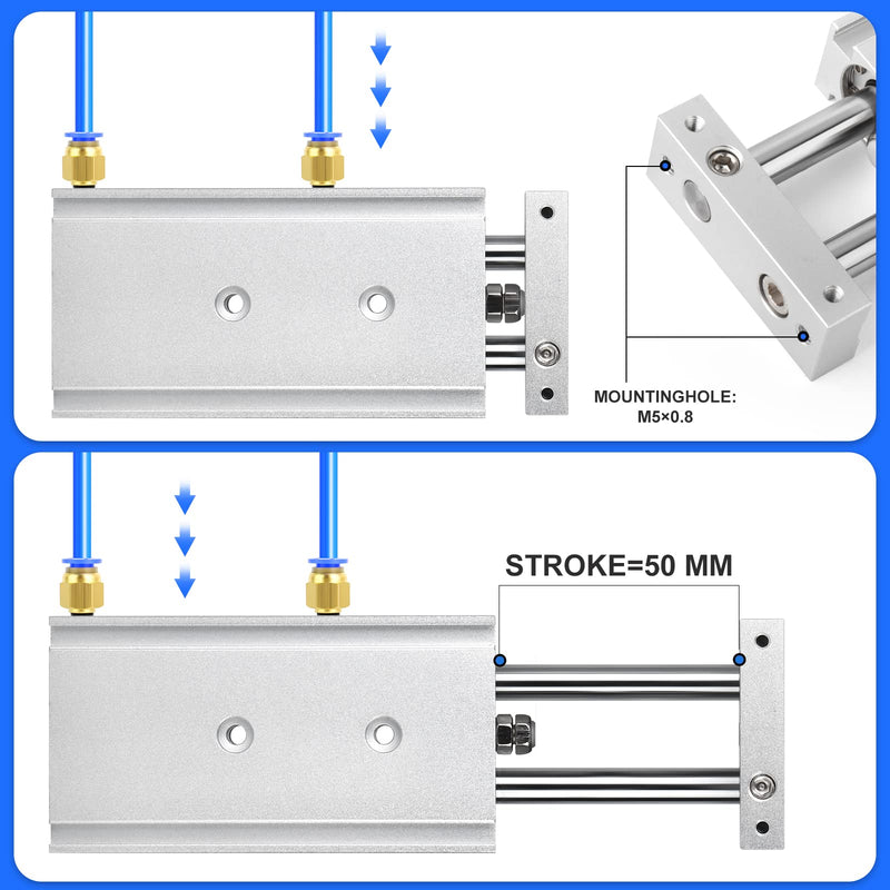 [Australia - AusPower] - TAILONZ PNEUMATIC 20mm Bore 50mm Stroke Aluminum Double Shaft Double Rod Cylinder Small air Cylinder CXSM20-50 