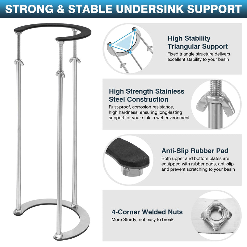 IRONWALLS Undermount Sink Brackets Stainless Steel, 15.7” to 27.5” Adjustable Under Sink Support Brackets, Bathroom Kitchen Sink Support Legs, Sink Repair System 1pc Support Leg (15.7"-27.5" Adjustable)