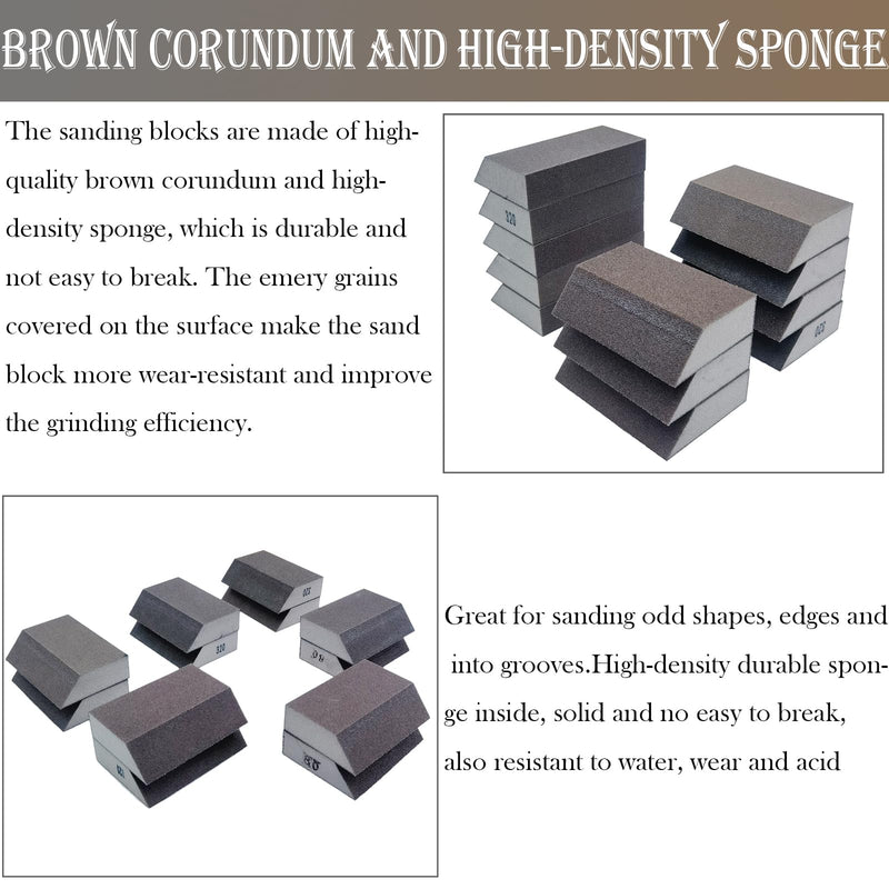 [Australia - AusPower] - 12 Pack Single Sanding Sponge Set - 80/100/120/180/220/320 Grit Sanding Blocks Assortment, Washable and Reusable 12 Pack Assorted 