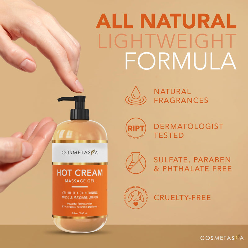 [Australia - AusPower] - Cosmetasa Hot Cream Massage Gel with Massager Mitt- Natural and 87% Organic Cellulite Cream - Multi Use, Skin Toning for Joints and Muscle - 16.9 oz Hot Cream & Scrub 16.9 Fl Oz (Pack of 1) 