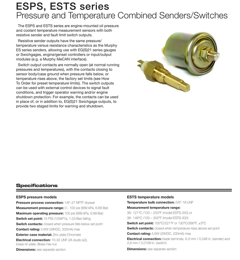 [Australia - AusPower] - Murphy by Enovation Controls ES2T-250/300-1/2 Temperature Sender (10702013) 