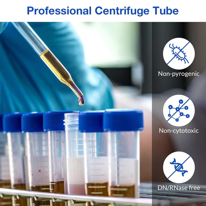 [Australia - AusPower] - SimPure Centrifuge Tubes 15mL, Conical Tubes Sterile 50 PCS, Polypropylene, Leak-Proof Screw Caps, Plastic Container with Graduated and Write Marks, Non-pyrogenic, DNase/RNase Free, Human DNA-Free 15mL-50Pcs 