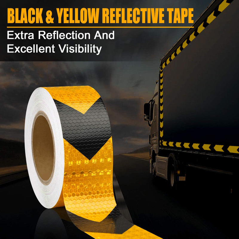 SEVEN SPARTA Arrow Reflective Safety Tape 2 Inch x100 Feet Caution Reflector Waterproof Outdoor Conspicuity Tape for Vehicles, Trailers, Boats, Signs (Black and Yellow) Black and Yellow