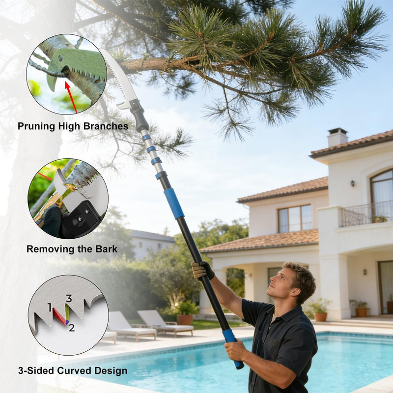 Manual Pole Saw for Tree Trimming, 18FT Reach Telescoping Extension Pole Tree Pruner with 24" Blade, Hand Pole Saw for Cutting High Branches, Detachable Pruning Saw for Garden Yard Maintenance 12FT