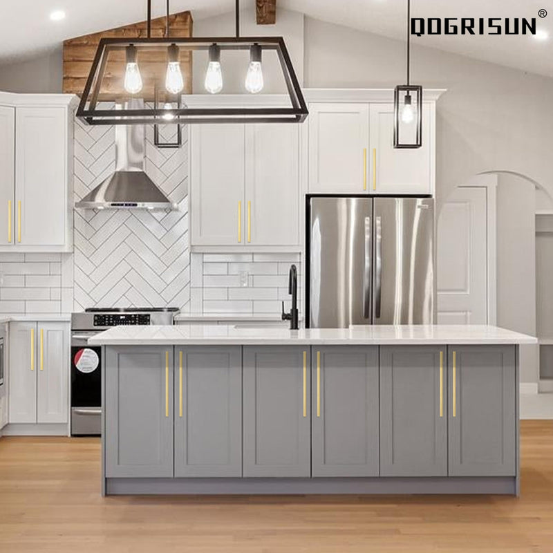 QOGRISUN 2-Pack Solid Brass Cabinet Pulls Hexagon Drawer Handles,8-3/4-Inch Hole Center, Suitable for Kitchen Bathroom Dresser Cupboard Hardware, 11-Inch Total Length, Brushed Finish 8-3/4-Inch (224mm) Hole Centers