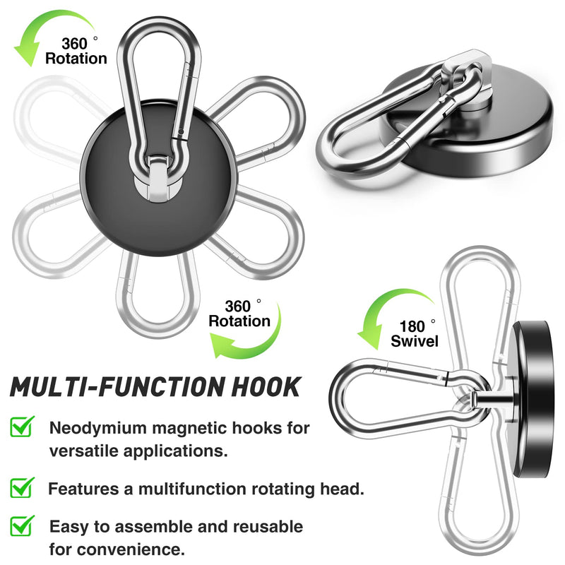 [Australia - AusPower] - FINDMAG Magnetic Hooks 170LBS Heavy Duty Magnet with Carabiner Hook, Strong Magnetic Hooks for Hanging for Home, Cruise Ship, Office Locker, Workplace, Refrigerator or Travel (2 Pack) Black 2 Pack 