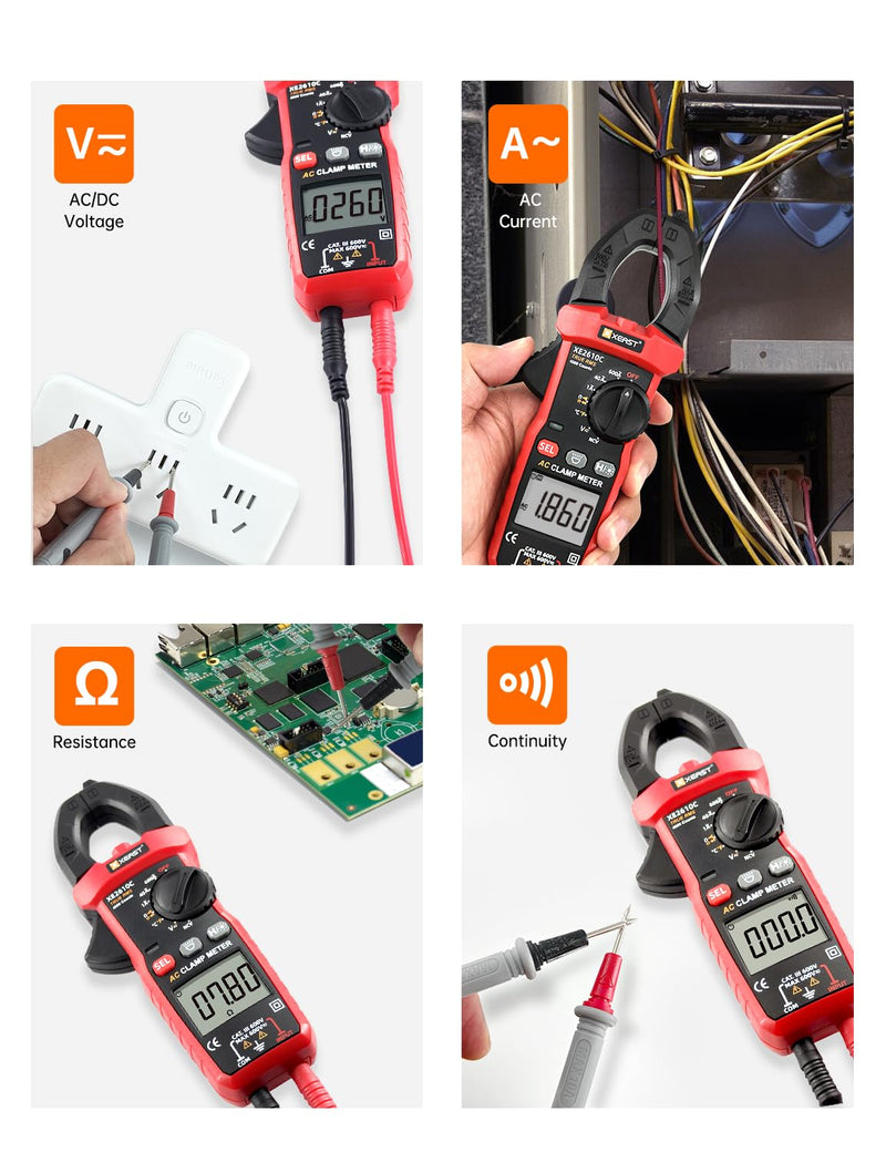 Current Clamp Multimeter, True-RMS 4000 Count Auto Range Clamp Meter, Clamp Meter for Measuring AC/DC Voltage, AC Current, Temperature, Resistance, Capacitance, Continuity, Diode NCV XE2610C