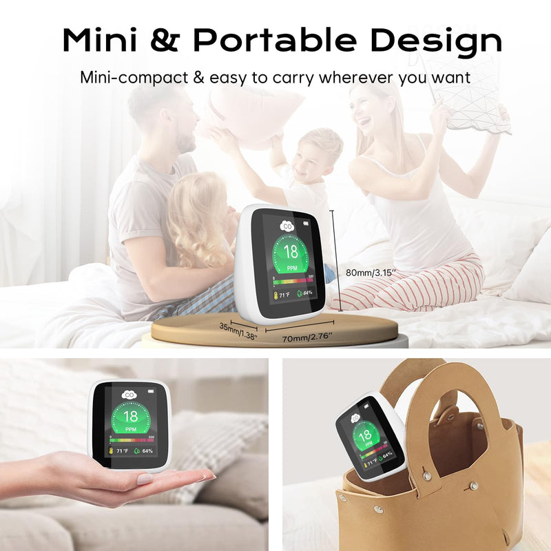 [Australia - AusPower] - Portable Carbon Monoxide Detectors for Travel,4-in-1 Indoor Air Quality Monitor, CO Detector Monitor Alarm with LCD Display Sound 120dB Warning, Carbon Monoxide with Temperature & Humidity for Home 