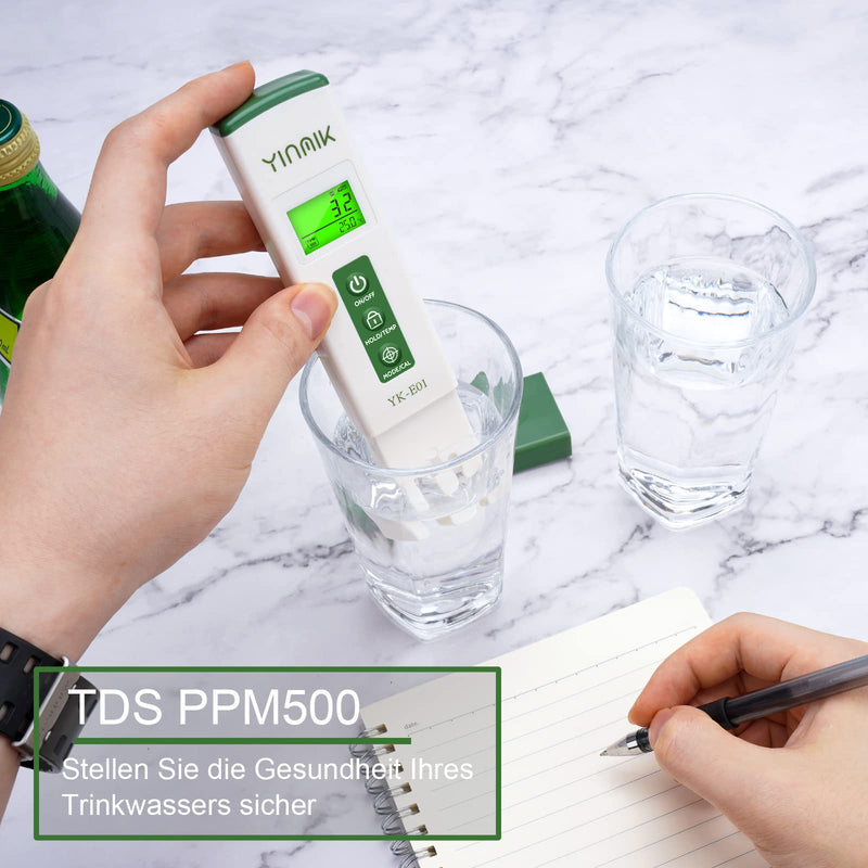 YINMIK Digital pH EC Meter 4 in 1 pH TDS Conductivity Meter | pH EC Meter Grow Conductivity pH Meter for Hydroponics Drinking Water Digital TDS pH Meter Water Green