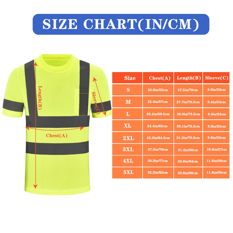 Hi-Vis Work Shirts - Men's High Visibility Safety T-Shirt for Construction X-Large 2pcs-yellow