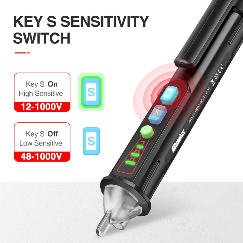 [Australia - AusPower] - 2 PCS AC Non-Contact Voltage Tester Pen, Christmas Light Bulb Tester Tool with Sound & Light Alarm, Electric Tester Pen with Flashligh, Live Wire Detector 12/48V~1000V, Urwise 2024-Upgrade 2 Pcs Black: 2024-Upgrade 