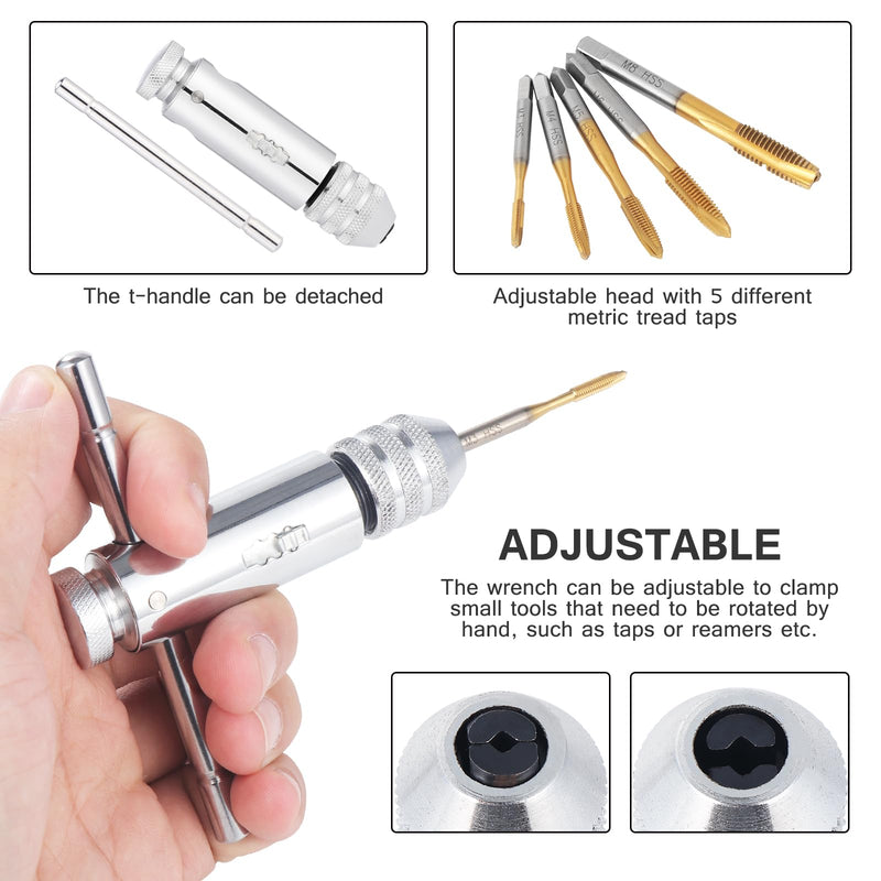 [Australia - AusPower] - Habwea 5 Piece Tap Set, M3 M4 M5 M6 M8 HSS Thread Milling T Handle Ratchet Tap Holder Key (Tap Wrench Set Golden) Tap Wrench Set-golden 
