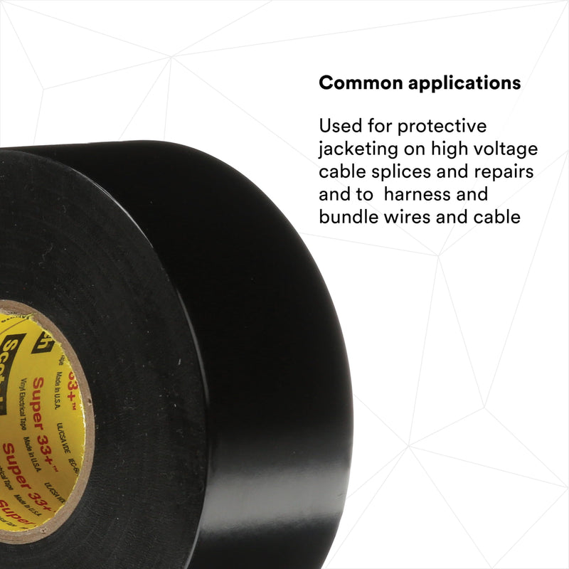 3M Scotch Super 33+ Electrical Tape - 3/4 in x 52 ft, Premium Grade All-Weather Vinyl, Resistant to Abrasion, Moisture, Corrosion, Alkalies - Black, 1 Roll 3/4" X 52'