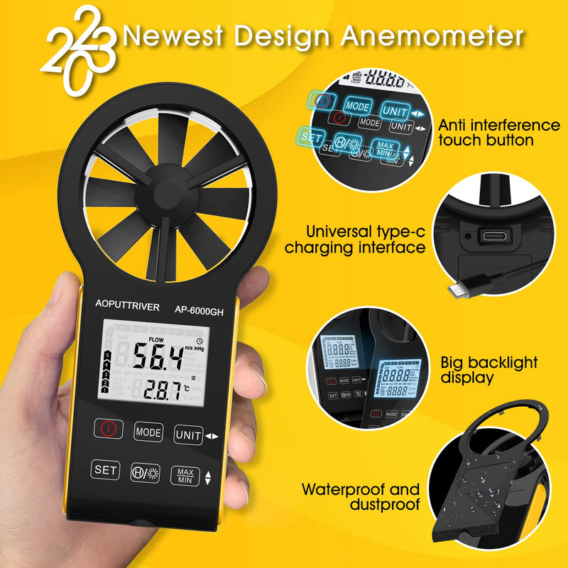HVAC Anemometer CFM Meter Air Flow Meter with Touch-Screen,Temp, Backlight, Data Hold for Air Volume, HVAC Vents, Sailing, Shooting-AP-6000GH AP-6000GH(HVAC Anemometer, CFM Meter)