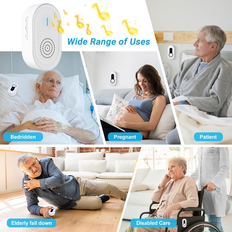 [Australia - AusPower] - Caregiver Call Button Beeper Pager System Rechargeable & Portable Receiver with 500Ft Range Alert Button Call Bell for Elderly/Patient/Disabled at Home/Hospital/Clinic 2 buttons+1 receivers 