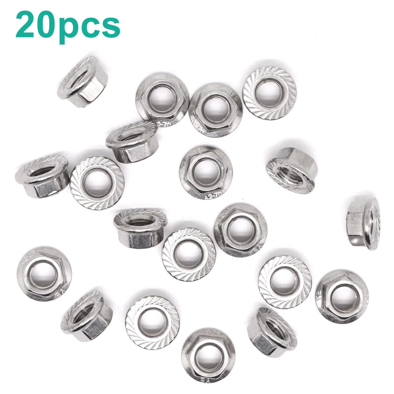 [Australia - AusPower] - M10 x 1.25mm Flange Nut, 304 Stainless Steel Serrated Flange Metric Hex Flange Nuts Bright Finish Thread Hardware Nuts (20pcs) M10 x 1.25 20 