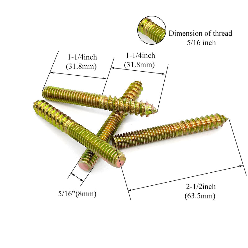 [Australia - AusPower] - 16 Pack 5/16-18 x 2-1/2 Inch Hanger Bolts 5/16-18" Double Headed Bolts 5/16 Wood Dowel Screw Self-Tapping Screw Hanger Bolts for Furniture Screws Double Screw Threaded Rods Bolt 63.5mm Length 5/16-18x2-1/2"-16Pcs 