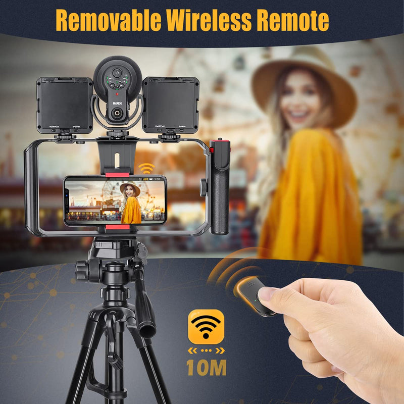 [Australia - AusPower] - Zeadio Smartphone Video Cage Rig, Filmmaking Vlogging Case, Phone Stabilizer Tripod Mount with Wireless Remote Shutter Fits for All iPhone and Android Smartphones 