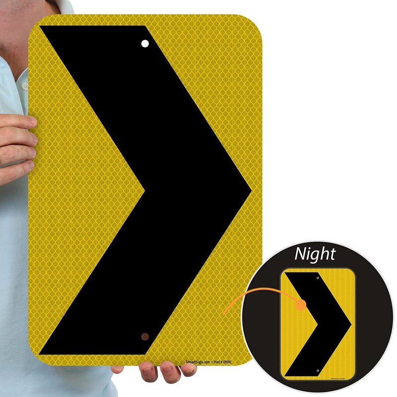 SmartSign 18 x 12 inch Chevron Right Arrow MUTCD-Compliant Metal Sign, 63 mil Aluminum, 3M Laminated High-Intensity Grade Reflective Material, Black and Yellow, Made in USA 12" x 18" Hi Intensity Grade Reflective Aluminum
