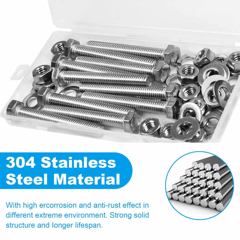 [Australia - AusPower] - Yinpecly 20 Sets 1/4-20 x 1-1/2" Hex Head Screw Bolt, Nuts, Flat & Lock Washers, Stainless Steel 304, Machine Fully Thread Hex Bolts, Bright Finish Hexagon Bolt, Nuts and Bolts Assortment Kit 1/4-20 x 1-1/2" 