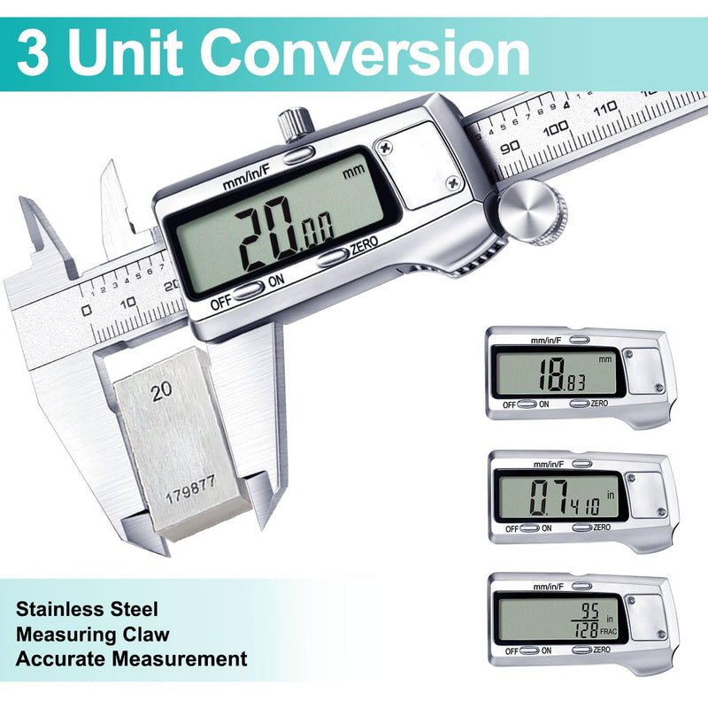 [Australia - AusPower] - Kynup Digital Vernier Calliper, 150 mm Calliper Digital Stainless Steel, Electronic Caliper Measuring Tools, Fully Off, LCD Display for Household and Industrial Measuring Gauge silver 150mm 