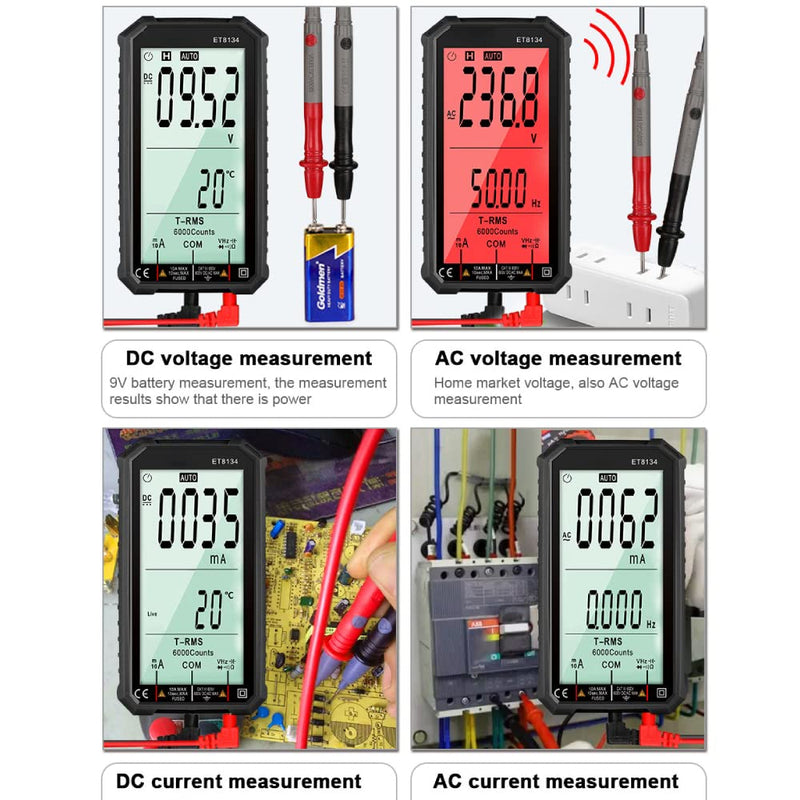 [Australia - AusPower] - ET8134 Digital Multimeter Multi Function Voltage Current Meter LCD Display Automatic Multimeter with Alarm Function 10A 600V 