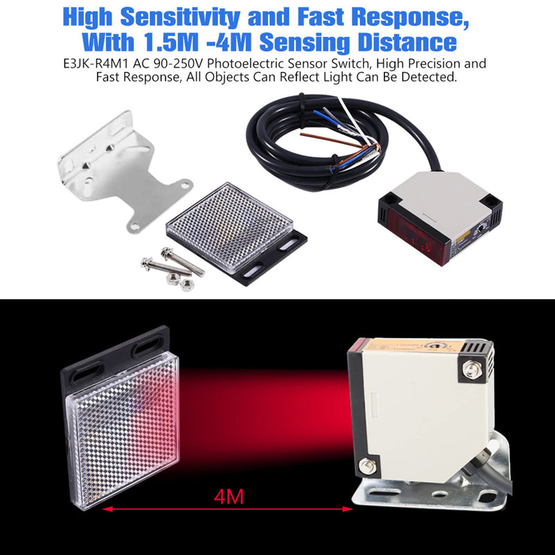 [Australia - AusPower] - Ejoyous Photoelectric Sensor Switch, Specular Reflection Photoelectric AC 90‑250V 3A E3Jk R4M1 Sensor Switch 