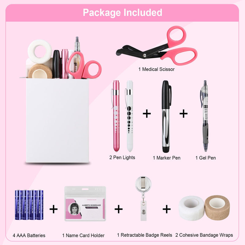 [Australia - AusPower] - BOVKE Pearl Pink Stethoscope Case with 12Pcs Nurse Supplies Kit 