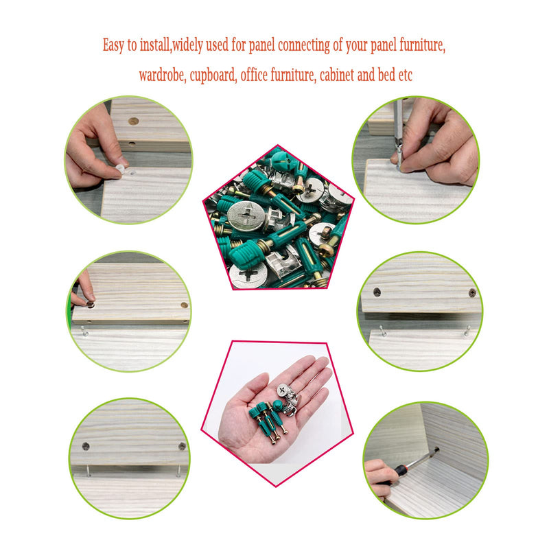 [Australia - AusPower] - 50 Set 3-in-1 Furniture Connecting Hardware Cam Lock Fasteners Kit,Cam Fitting Pre-Inserted Nut and Eccentric Wheel with Dowels Cam Locks for Furniture Crib Cabinet Drawer Wardrobe Splicing 
