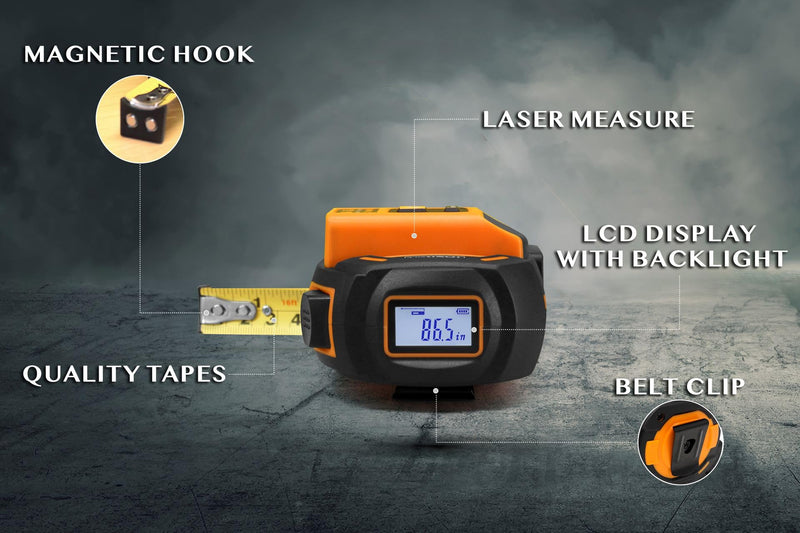 [Australia - AusPower] - IDARA 2 in 1 Digital Tape Measure with Laser, 131 Ft/40 m Laser Tool & 16 Ft/5 m Measuring Tape Retractable, Measurement for Carpentry/Construction, Ft/in/M/mm Laser Tape Measure 