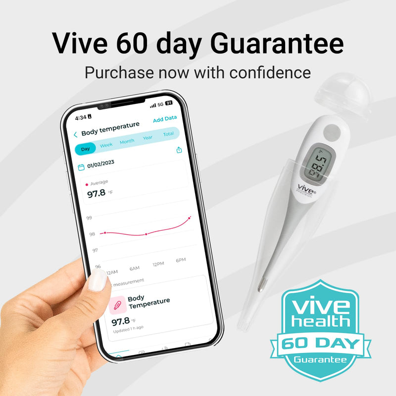 [Australia - AusPower] - Vive Precision Smart Oral Thermometer - Approved Medical Grade Body Temperature Reader for Adults, Babies - Digital Fever Monitor with App for Home Use, Under The Tongue, Armpit & Rectal 