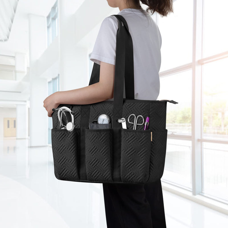 Fasrom Nurse Medical Bag Black | With padded 15.6 inch laptop compartment, 8 outer pockets, 3 pen loops and reinforced straps for first aid and students