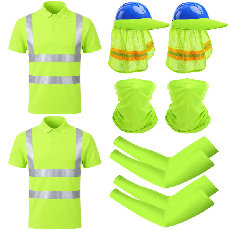 Chicingyou 8 Pcs Safety T-shirt Class 3 High Visibility Reflective Full Brim Hard Hat Hat Mesh Sun Visor Neck Shade Sleeves Lime