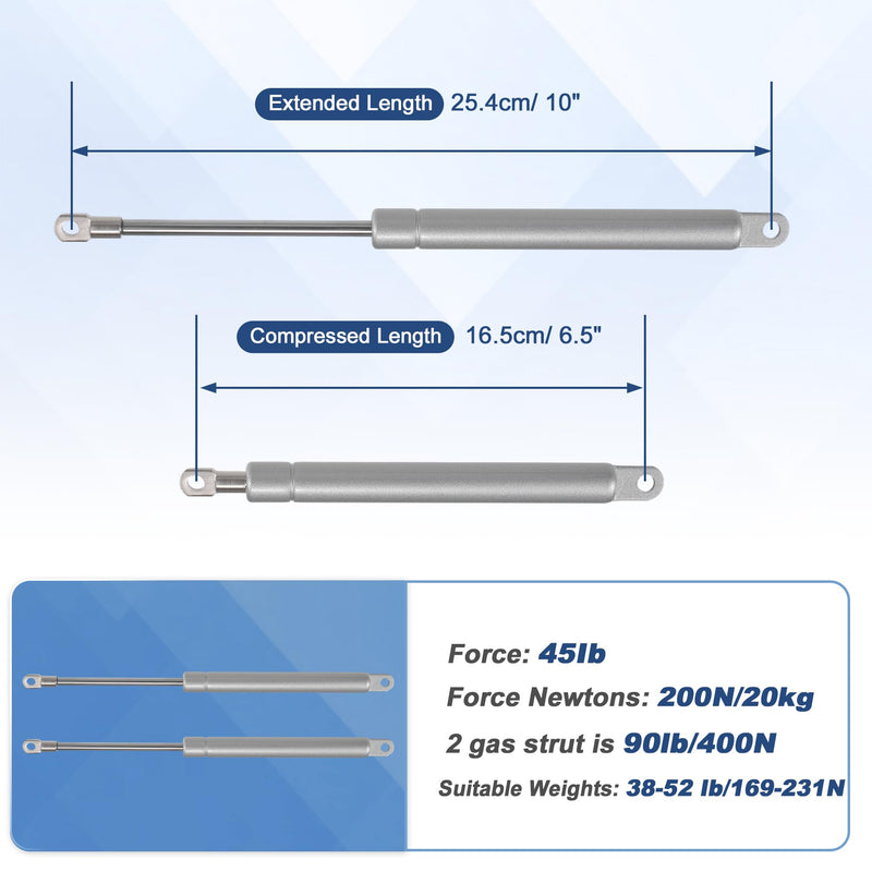 [Australia - AusPower] - 10 Inch 45Ib/200N/20kg Gas Springs, 10" Gas Struts Hydraulic Lift Support Toolbox Storage Box Window, 2 Pcs, Silver Tone 10inch 45lb 