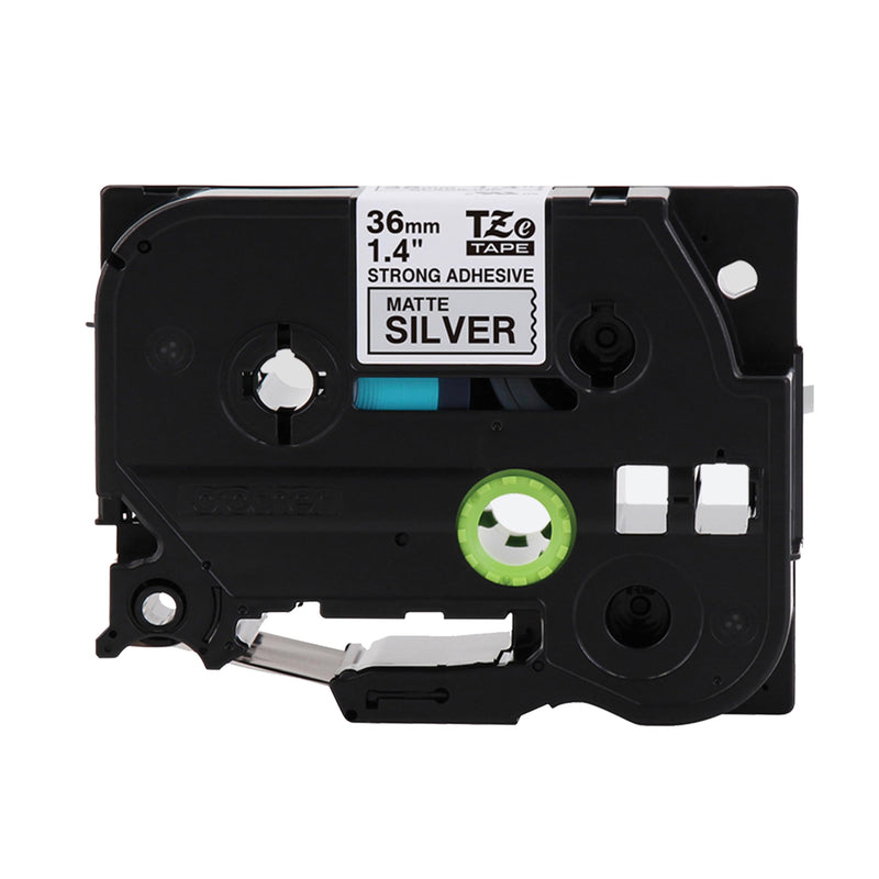 Brother Genuine P-Touch TZe Black Print on Matte Silver Label Tape (TZeS961), Strong Adhesive Laminated,1-1/2in x 26.2ft (36mm x 8m), for Select P-Touch Label Makers, Water-Resistant, Extra Strength Extra Strength Laminated Label Tape New Packaging