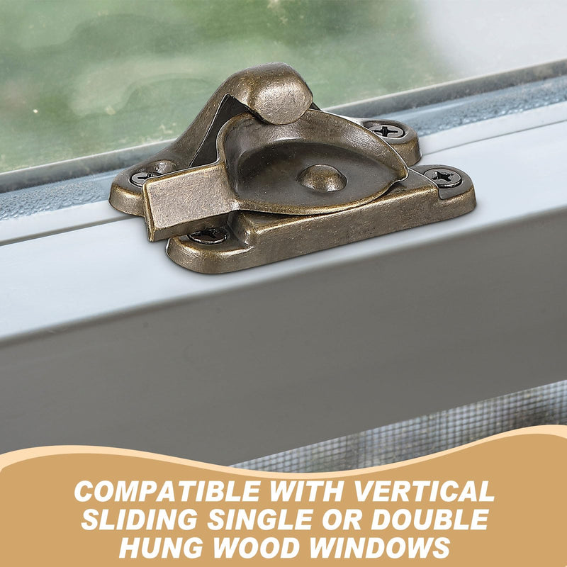 Hicarer Zinc Window Sash Lock Casement Window Lock 1-15/16 and 1-7/8 in. Hole Centers, Window Locks Security Replacement for Single/Double Hung Wood Windows(Antique Brass,6) Antique Brass 6