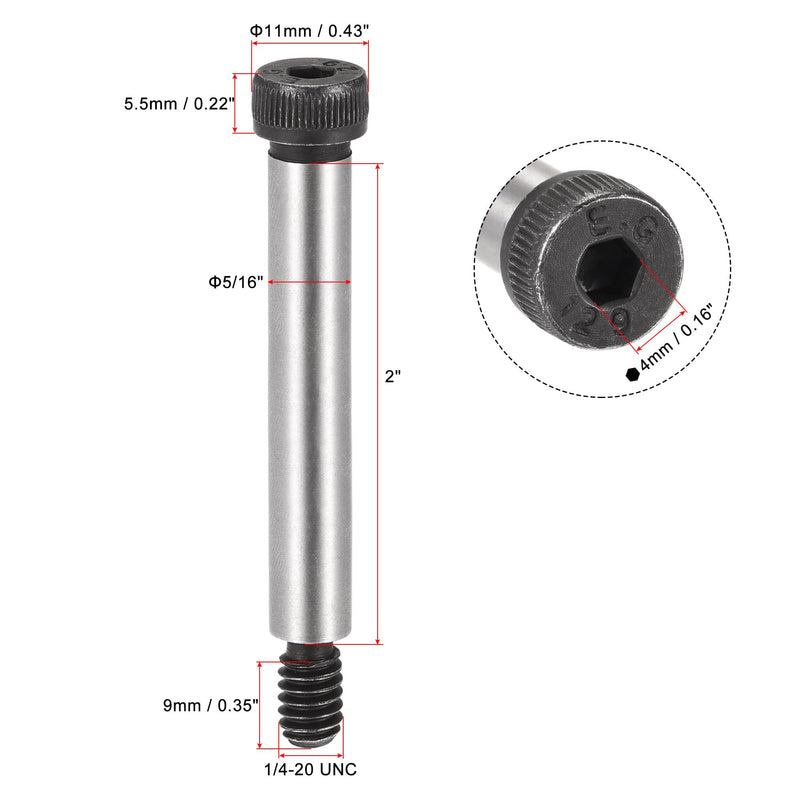 [Australia - AusPower] - uxcell Alloy Steel Hexagon Socket Head Shoulder Screws Bolts, 2" Shoulder Length, 5/16" Shoulder Dia, 1/4-20 Thread, 4pcs 2" x 5/16" 4 