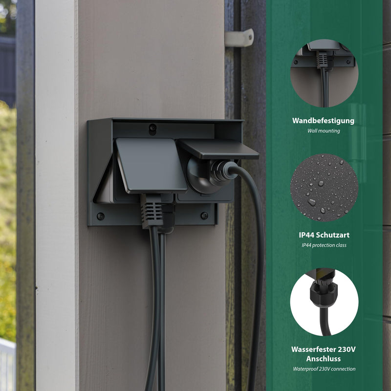 ledscom.de PIWI Outdoor/Wet Room Socket, Surface-Mounted, IP44, Double Schuko, 16A/230V, Stainless Steel, Plastic, Anthracite, Horizontal Anthracite / 2 sockets / 13.5 cm 1 piece (pack of 1)