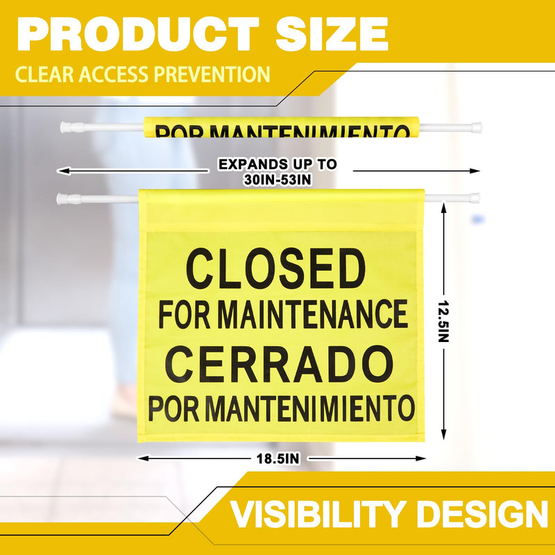Leinuosen 1 Pcs Closed for Maintenance Safety Sign with English and Spanish Text 27.56-51.18 Inch Expandable Yellow Commercial Hanging Doorway Safety Sign Banner for Restroom Office Hotel